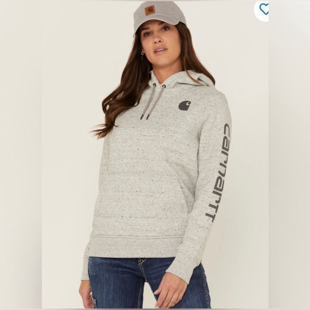 Carhartt Clarksburg Logo Sleeved Heather Gray Hooded Sweatshirt size XXL